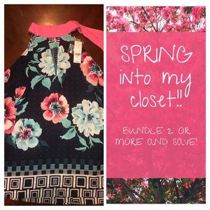 NWT 7th Avenue Navy Tie Detail Halter Blouse